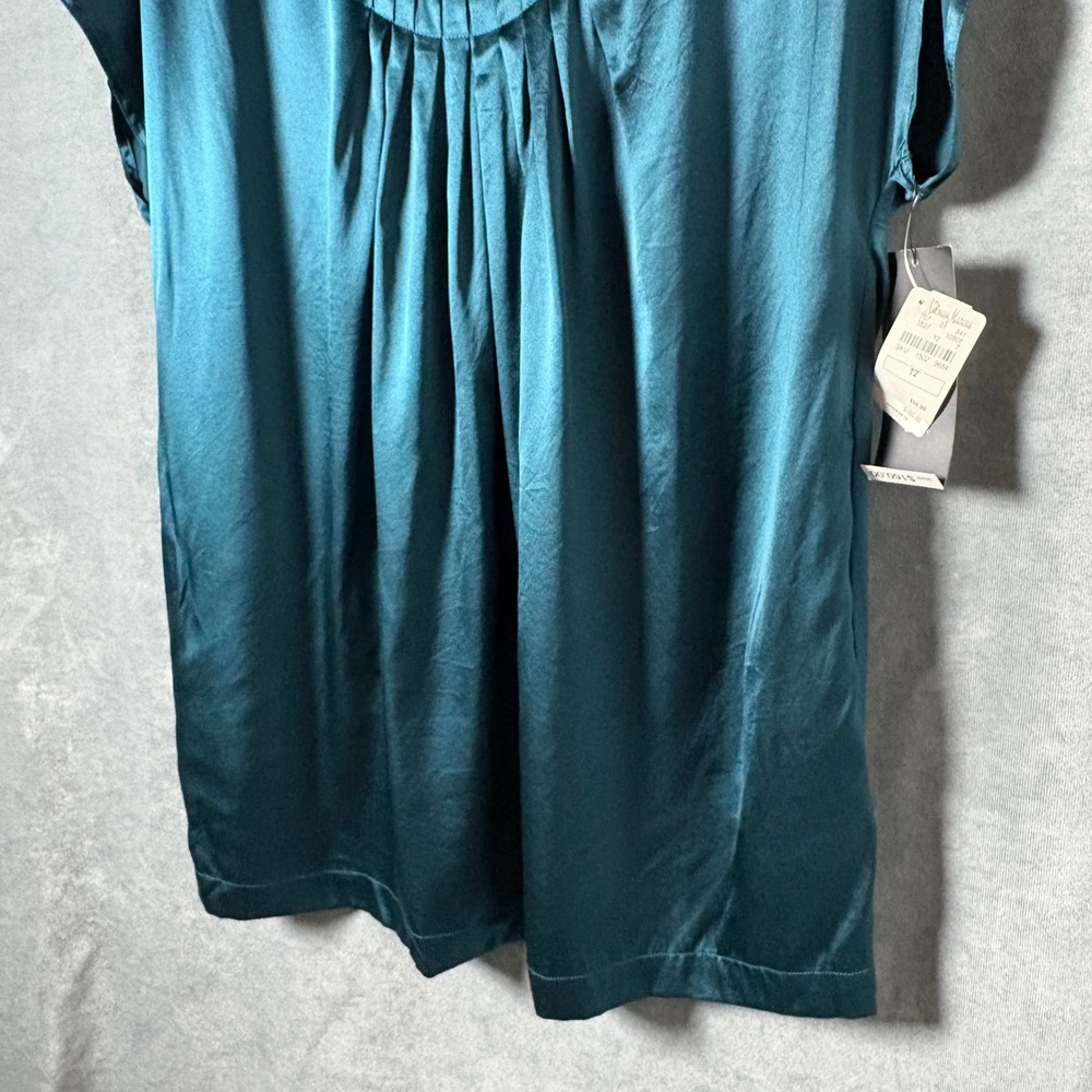 DKNY Emerald Green Silk Blouse Cowl Neck Pleated Career Top Size 12 NEW - Picture 8 of 10